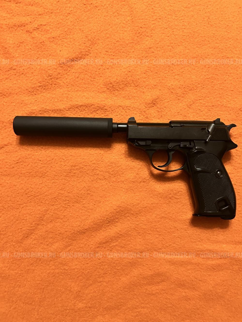 Страйкбольный пистолет WE Walther P38 GBB Black, с глушителем