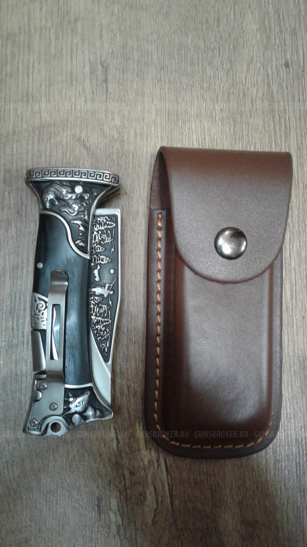 Мощный складной охотничий нож с гравировкой Красавец Клеймо