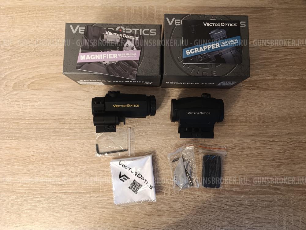 Vector Optics Scrapper 1x29 2MOA (красная точка) + увеличитель Maverick-III 3х22